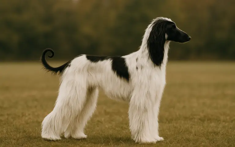 Afghan Hound Dog Side View - Elegant and Well-Built Afghan Hound Dog Side Pose Showing Silky Hair and Structure
