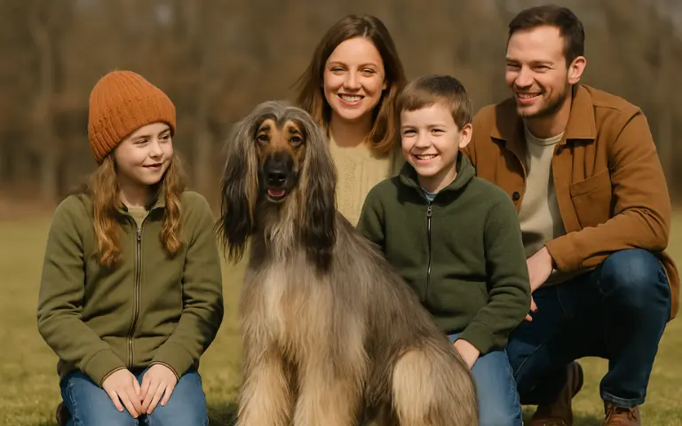 Afghan Hound Dog - Friendly and Family-Loving Companion Afghan Hound Dog with Family Members in a Cozy Setting