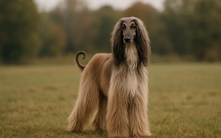 Afghan Hound Dog - Noble and Stylish Sighthound Afghan Hound Dog Standing Proudly with Flowing Coat