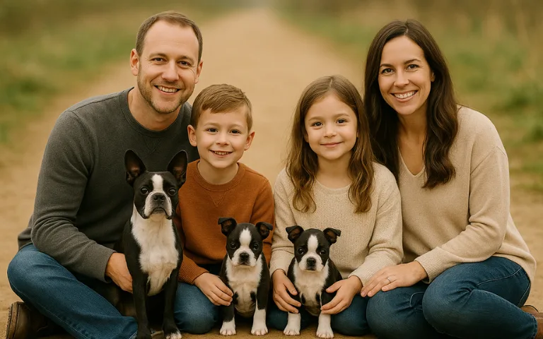 Boston Terrier Dog with Family Members - Loving and Loyal Pet Boston Terrier Dog enjoying time with family members