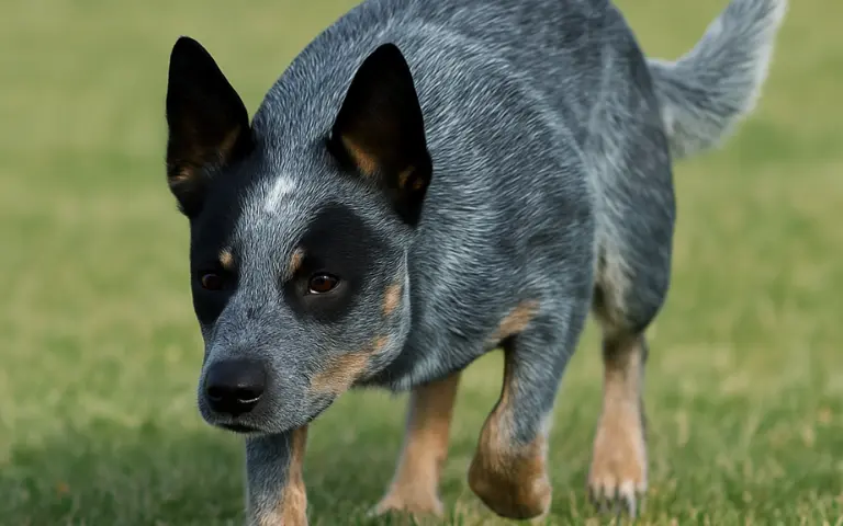 Blue Heeler Dog ready for hunting in forest